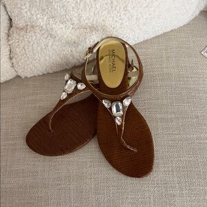 Michael Kors Brown Sandals with Crystal Embellishments